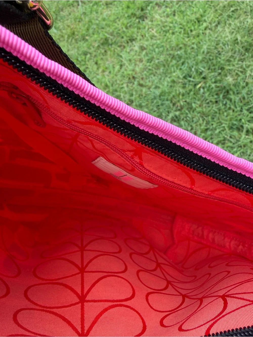 Orla Kiely Dog Show Crossbody with Pink Trim.